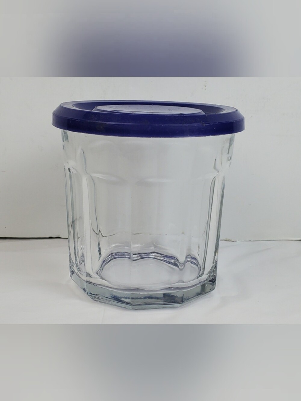 KIG Indonesia Vintage 10-Panel 12oz Glass Jar Cup w/ Lid - GUC